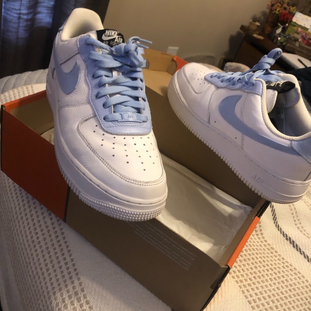 Nike Air Force 1 White and Light Blue Shoes